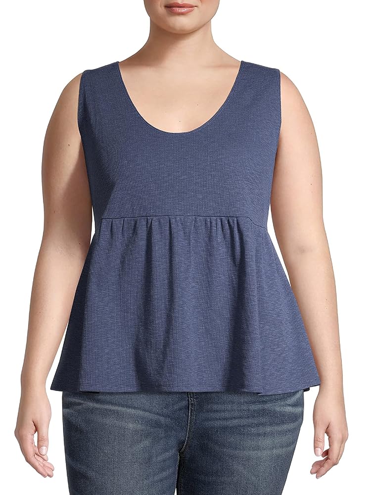 Terra & Sky Women's Plus Size Knit Peplum Tank (Blue, 4X) at